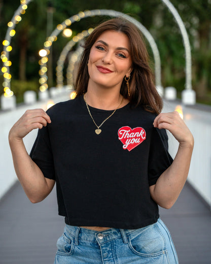 Thank You For Breaking My Heart Crop Tee - Black