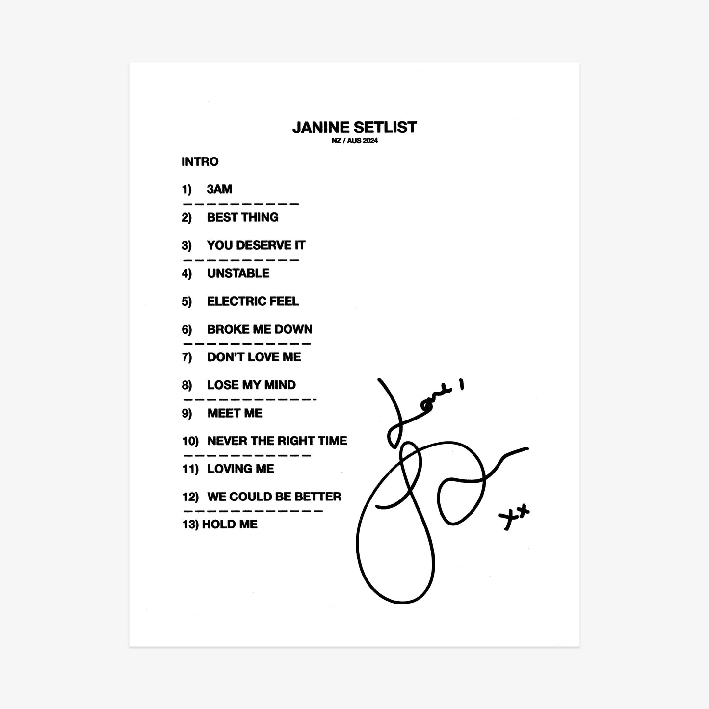 Signed Setlist - NZ/AU Tour 2024
